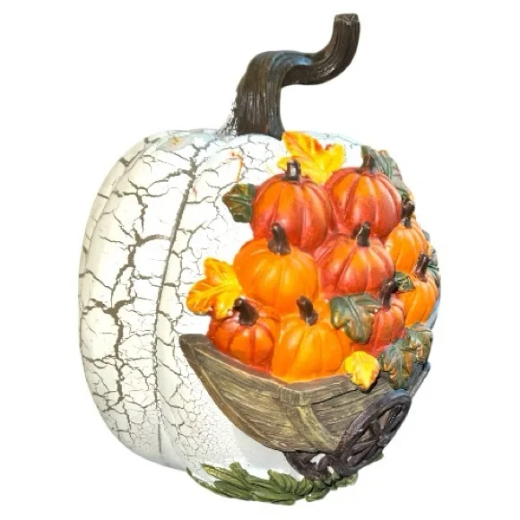 Decorative ceramic Pumpkin Wagon Ornament - Picture 5 of 6